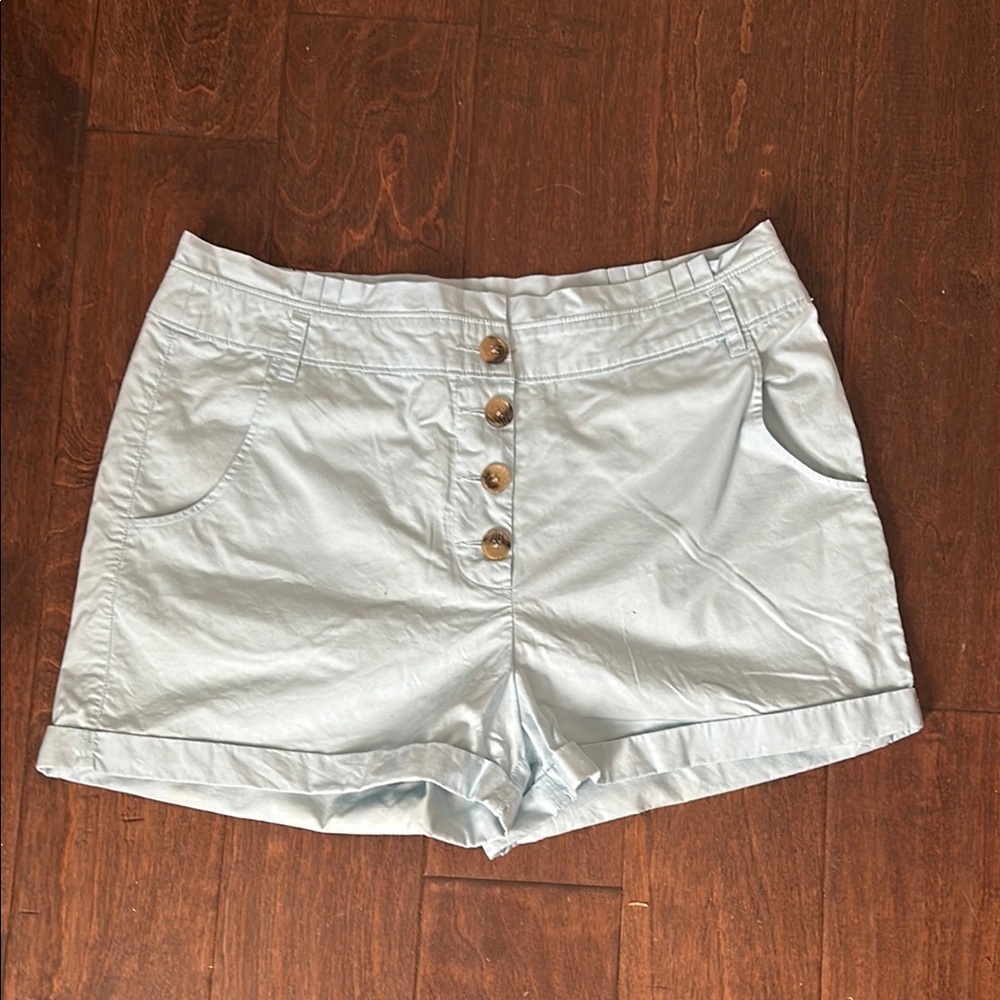 Light Blue Button-Up Women Shorts